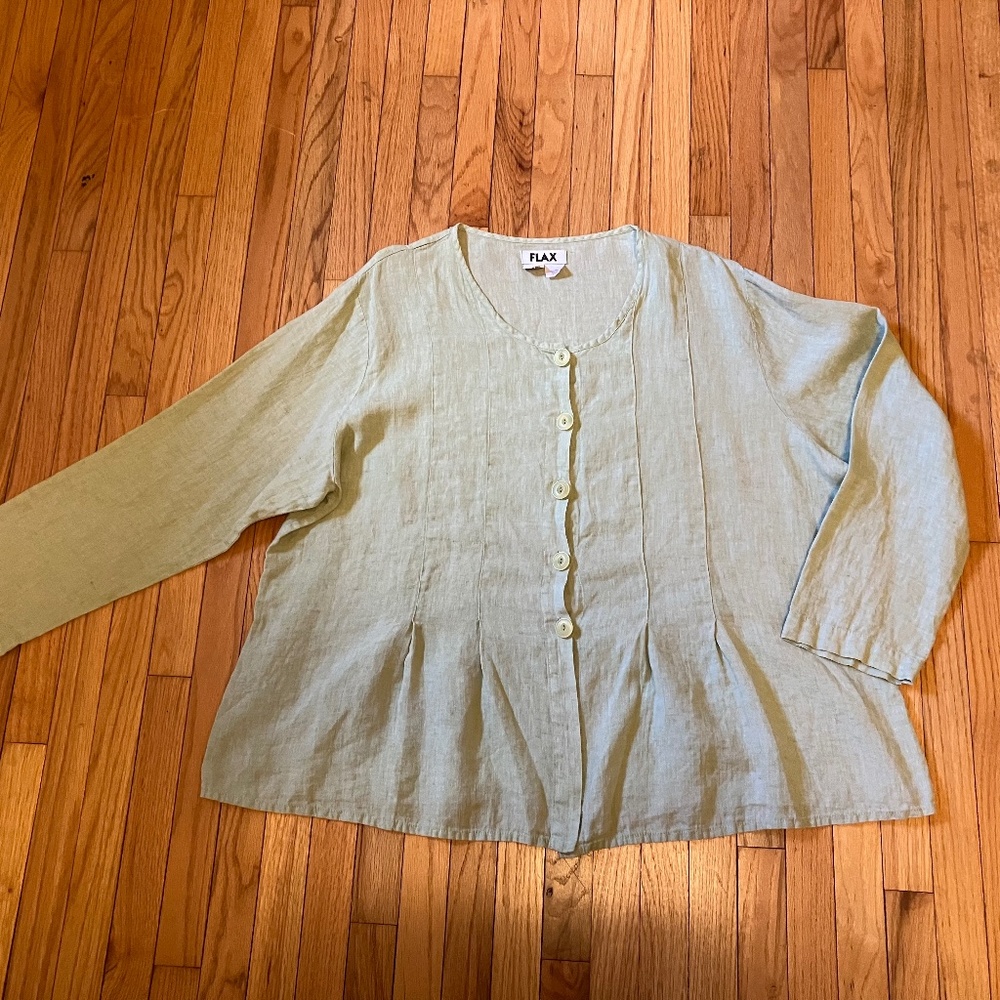 Flax 1g 1x Green linen blouse top